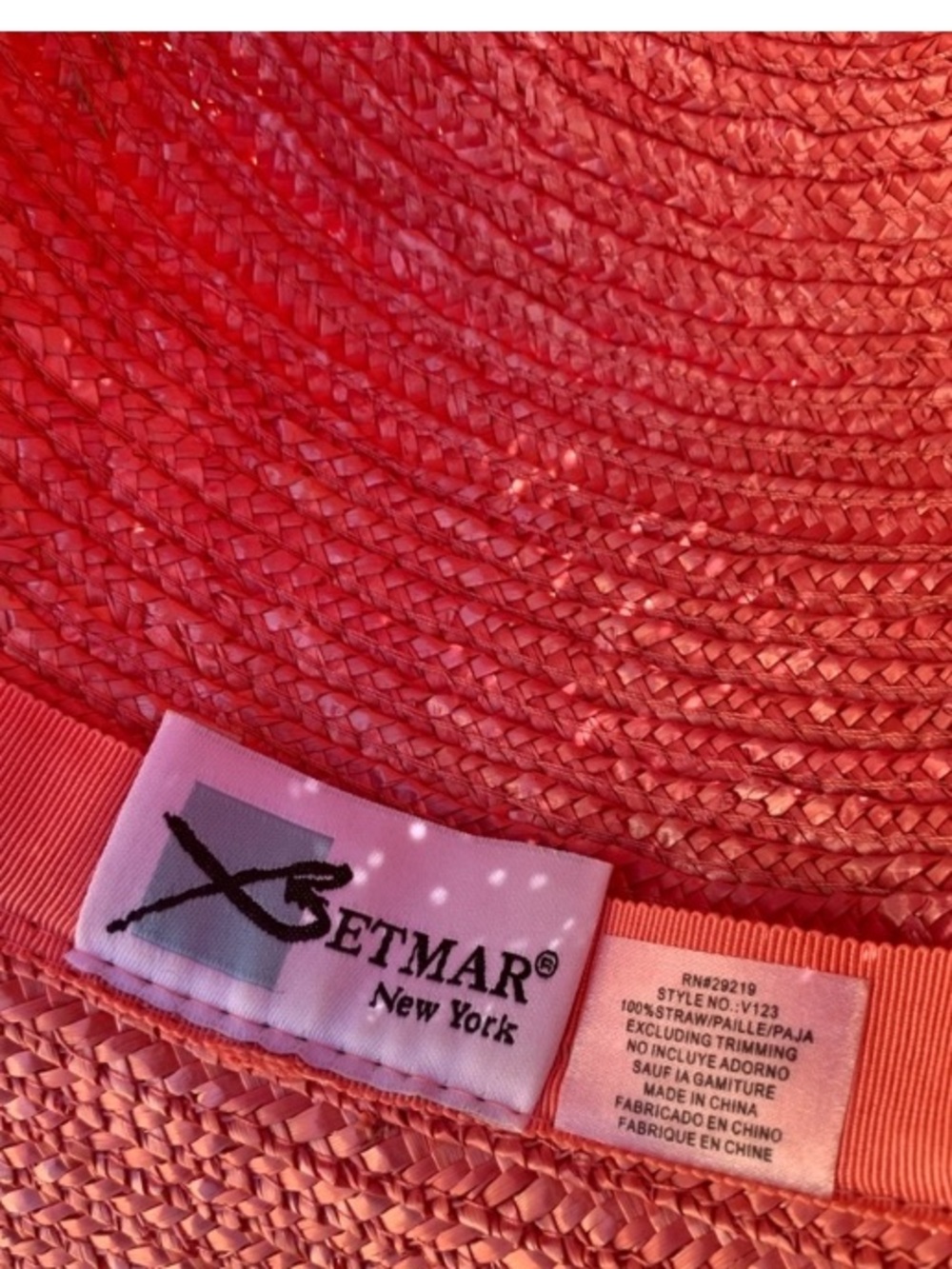 betmar Coral-Pink Wide Brim Straw Sun Hat with Ribbon Bow - Picture 3 of 11
